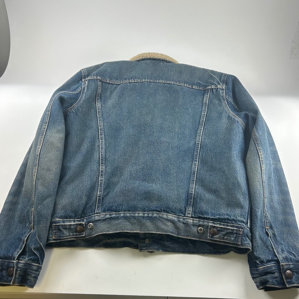 Polo Ralph Lauren Mens M Sherpa Lined Denim Trucker Jacket Blue Barn Work Biker - Picture 10 of 13